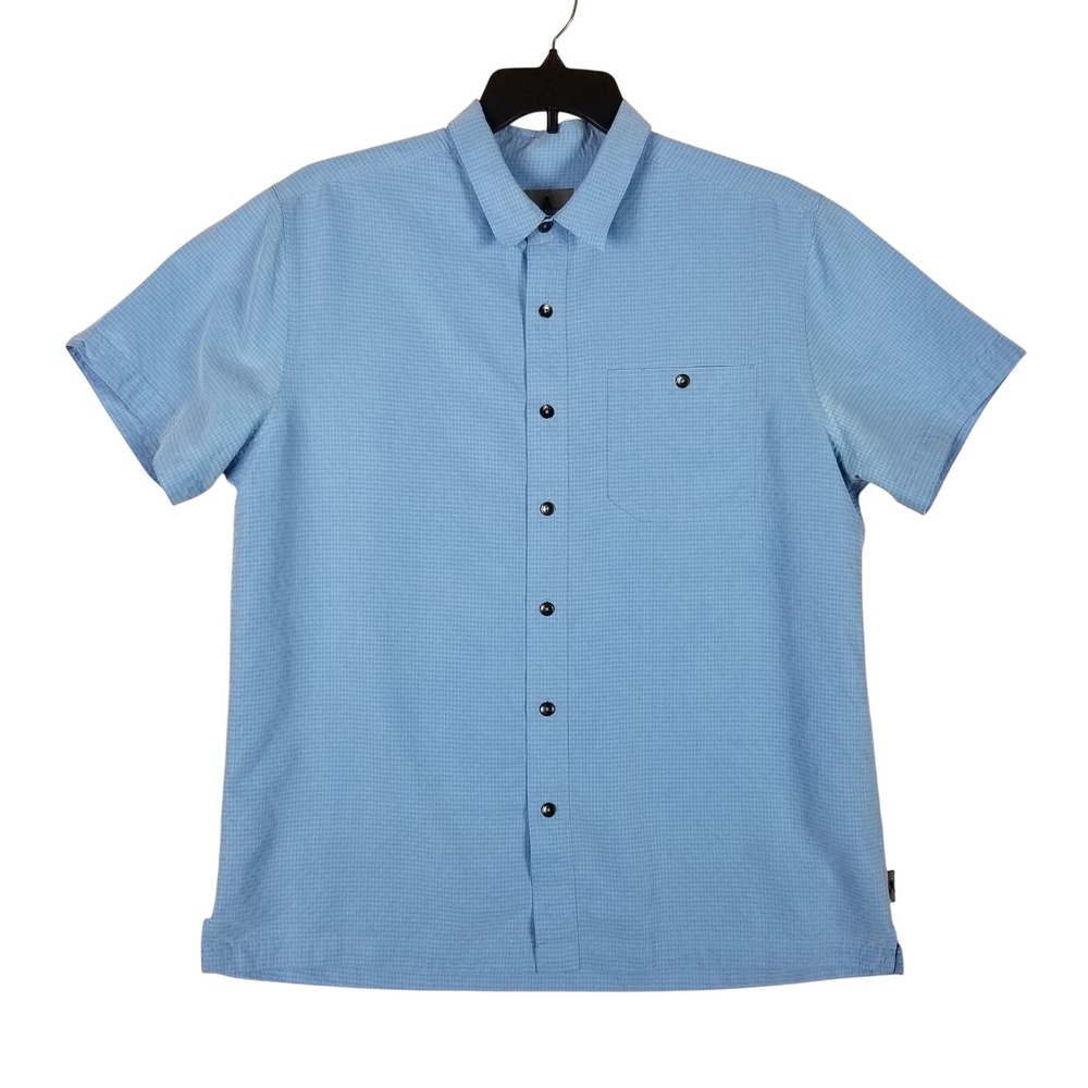 Royal Robbins Button Up Shirt Mens XL Blue Short Sleeve Micro Check ROYCL-S24